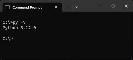 Screenshot of the terminal showing the py version command